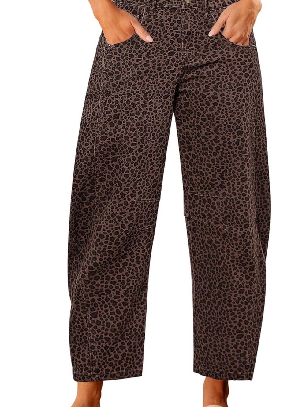 Leopard Print Cropped Barrel Jean  - Brown/Black